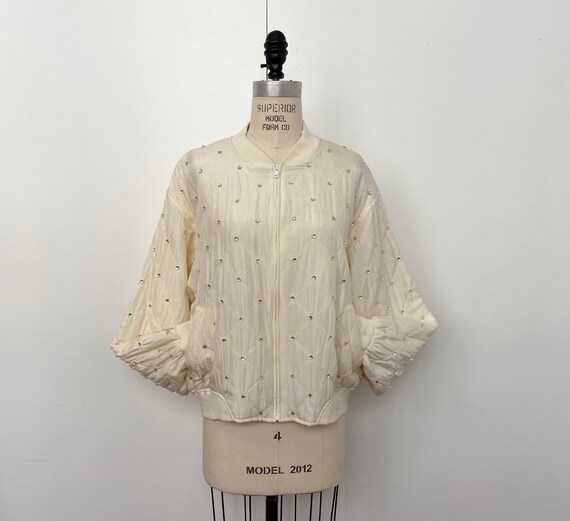 Vintage Beaded Silk Bomber Jacket | Studded Ivory