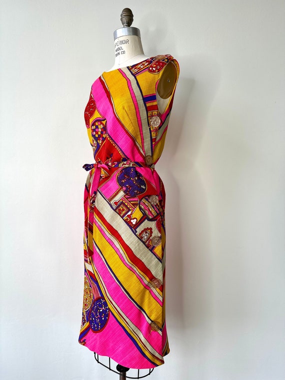 Vintage 1960s Florecent Print Side Button Dress |… - image 1