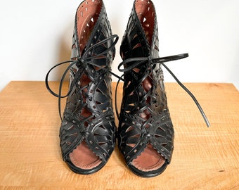 【 ALAIA 】パンプス a2339 Alaia Lazer Cut Peep-toe Lace up Heels | Size 39 - Etsy