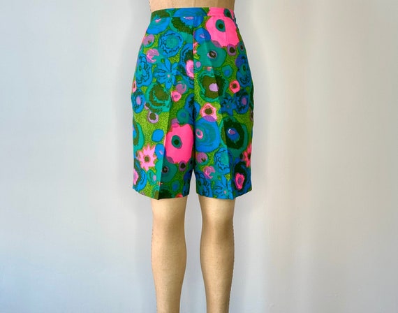 Vintage 1960s Neon Floral Shorts | 28” Waist - image 1