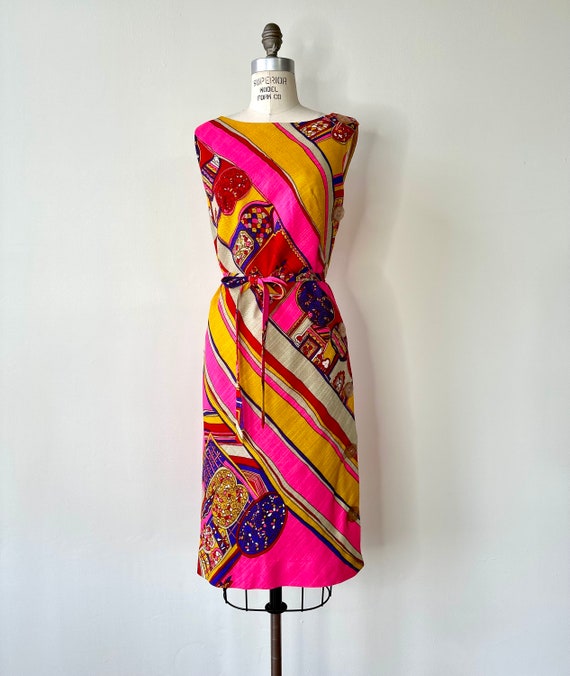 Vintage 1960s Florecent Print Side Button Dress |… - image 2