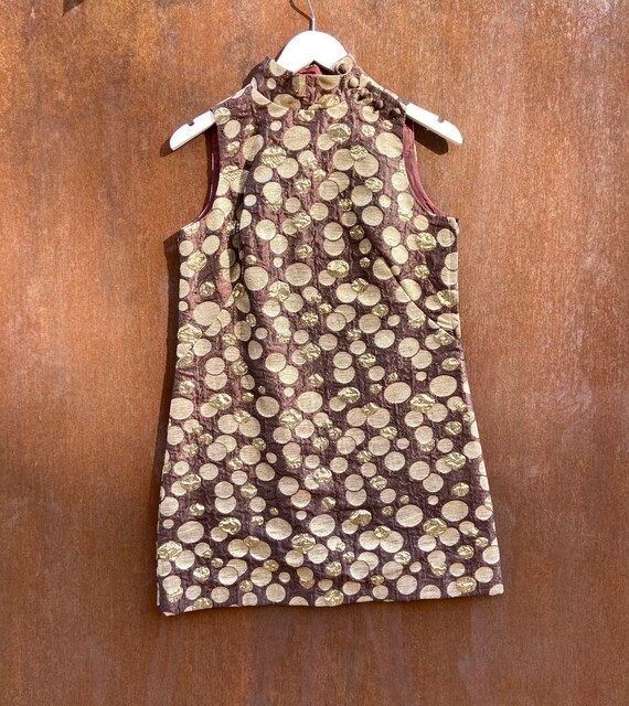 Vintage 60s Metallic Mini Dress / Mock Neck Mini D