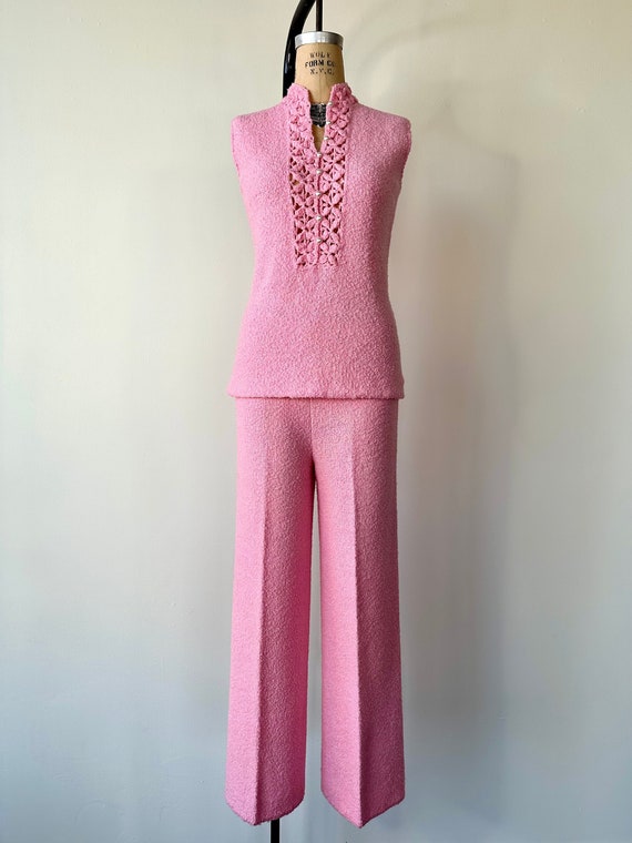 Vintage 1960s St John Knits Pink Pant Set Medium 