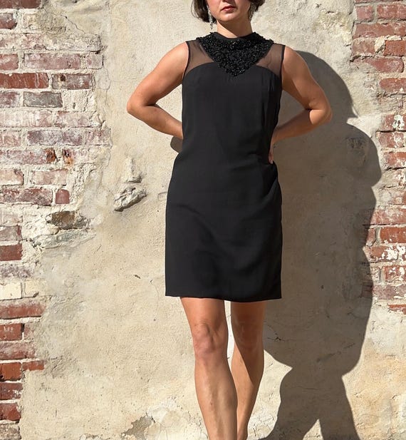 beaded mini dress black Black Beaded Mini Dress