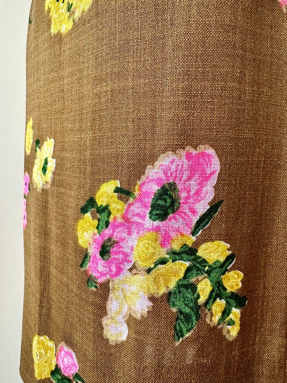 Vintage 1960s Floral Linen Pencil Skirt | 26” Wai… - image 5