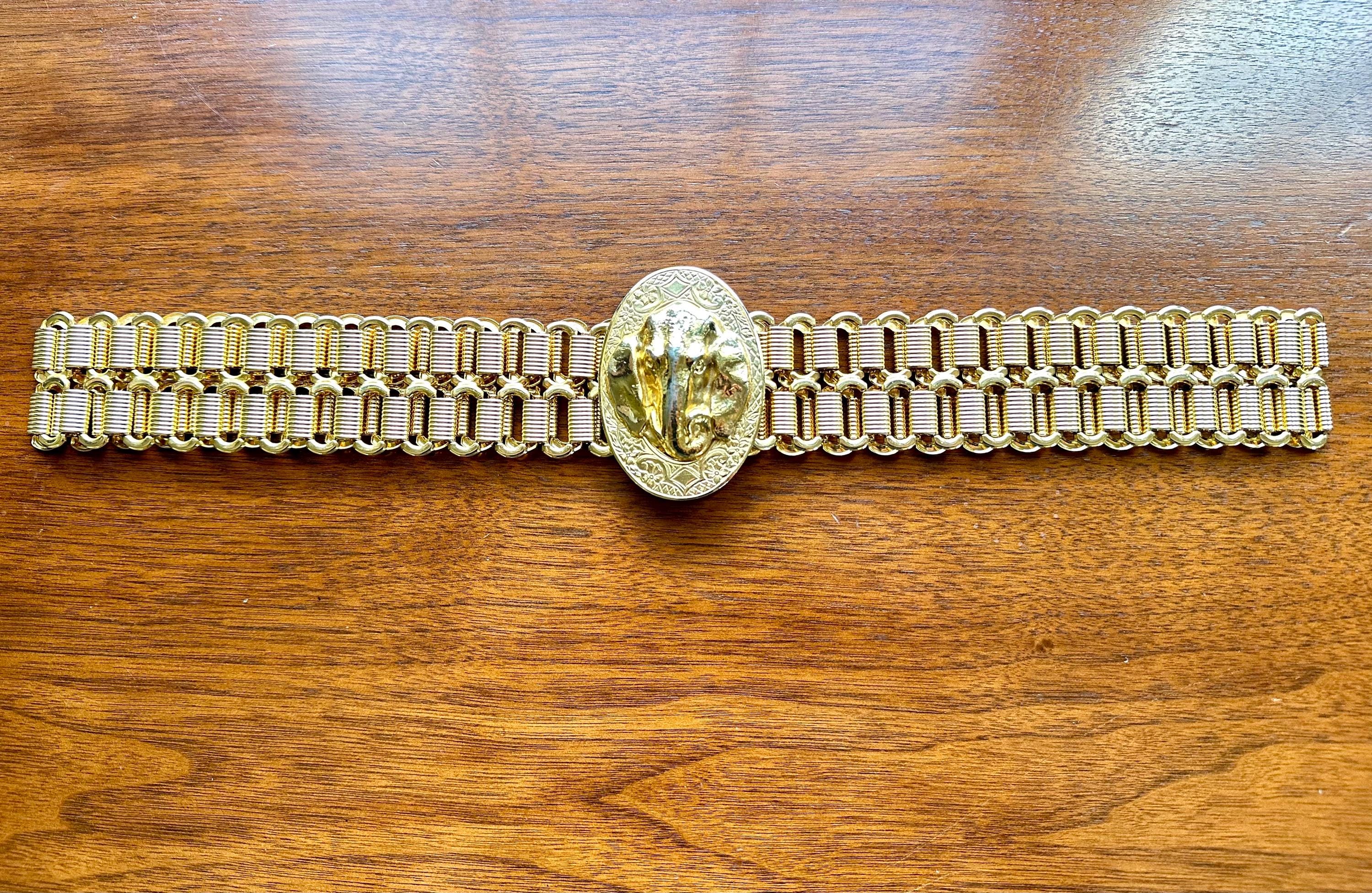 Vintage Book Chain Wide Gold Metal Belt With Elephant Buckle  display picture 3