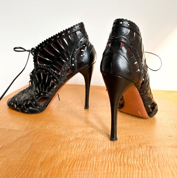 Alaia Lazer Cut Peep-Toe Lace Up Heels | Size 39 - image 4