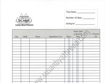 RV Camping Essensplaner PDF zum selbst ausdrucken