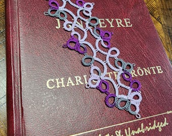 Tatted Lace Bookmark - Lavender Twilight