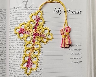 Tatted Lace Cross bookmark Sorbet | Cottagecore | Christian Gifts