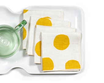 Scatter Hand-Printed Linen Cocktail Napkin in Sunshine Colorway - Add some style to your wedding or cocktail party, give as a hostess gift.