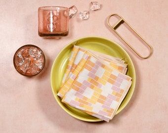 New Lattice Print - 100% Linen Cocktail Napkins, set/4 - Bring a pretty pastel vibe to your table, or give these cloth napkins as a gift