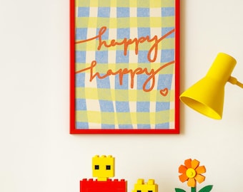 Arte imprimible digital, decoración de pared de cuadros vichy, obra de arte moderna para habitación infantil, impresión de cita cursiva, arte mural alegre, descarga instantánea (6 JPEG)