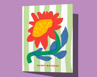 Tarjeta de cumpleaños imprimible / Arte moderno de girasoles / Tarjeta digital de feliz cumpleaños / Saludo DIY / Descarga instantánea / PDF A2 ingenioso / Willow Ship