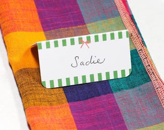 Tarjetas de lugar con rayas verdes – Juego de 10 – Tarjetas de nombre para fiestas divertidas y elegantes con lazo – Decoración de mesa premarcada – Bodas, despedidas de soltera, cenas