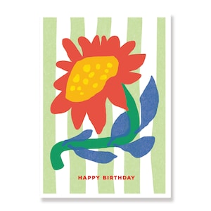 Girasol: moderna tarjeta de cumpleaños floral en alegres colores primarios, para ella o cualquier amante de las flores.