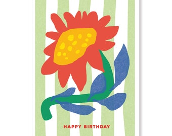 Sunflower - Modern Floral Birthday Card in Happy Primary Colors, for Her or any Flower Lover