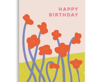 Birthday Flowers - Modern Floral Birthday Card, for Her or any Flower Lover