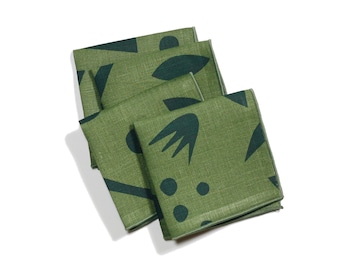 Decon Floral Hand-Printed Linen Cocktail Napkins in Forest Green - Make everyday special with our unique linen beverage napkins