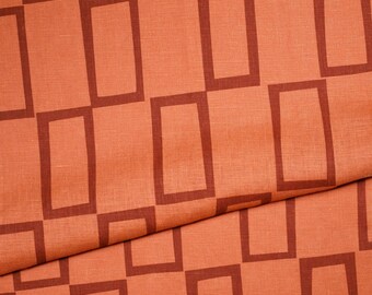 Hand-Printed Yardage: Windows in Salmon on 100% linen | Medium-Weight Fabric by the Yard