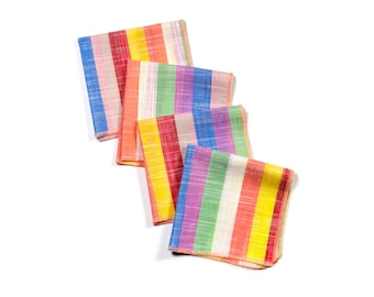 Rainbow Sherbet Multi-color Striped Cloth Cocktail Napkins, Set of 4