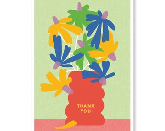 Red Curves - Modern Floral Thank You Card in Vibrant Primary Colors, for Her or any Flower Lover