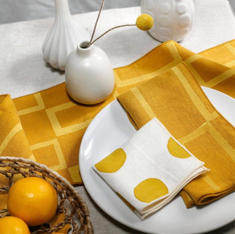 Scatter Hand-Printed Linen Cocktail Napkin in Sunshine Colorway Add some style to your wedding or cocktail party, give as a hostess gift. image 4