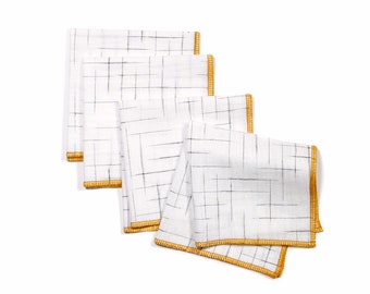 Summer School White and Gold Grid Cloth Cocktail Napkins, Set of 4