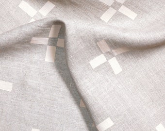 Hand-Printed Yardage: Plus 2 in Cream on Natural linen | Medium-Weight Fabric by the Yard