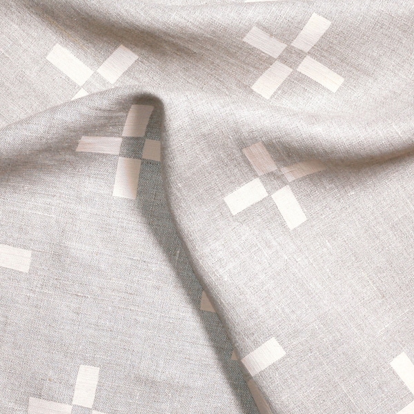 Hand-Printed Yardage: Plus 2 in Cream on Natural linen | Medium-Weight Fabric by the Yard