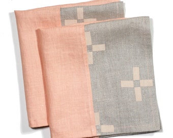 Color-blocked Linen Cloth Dinner Napkins: Melon