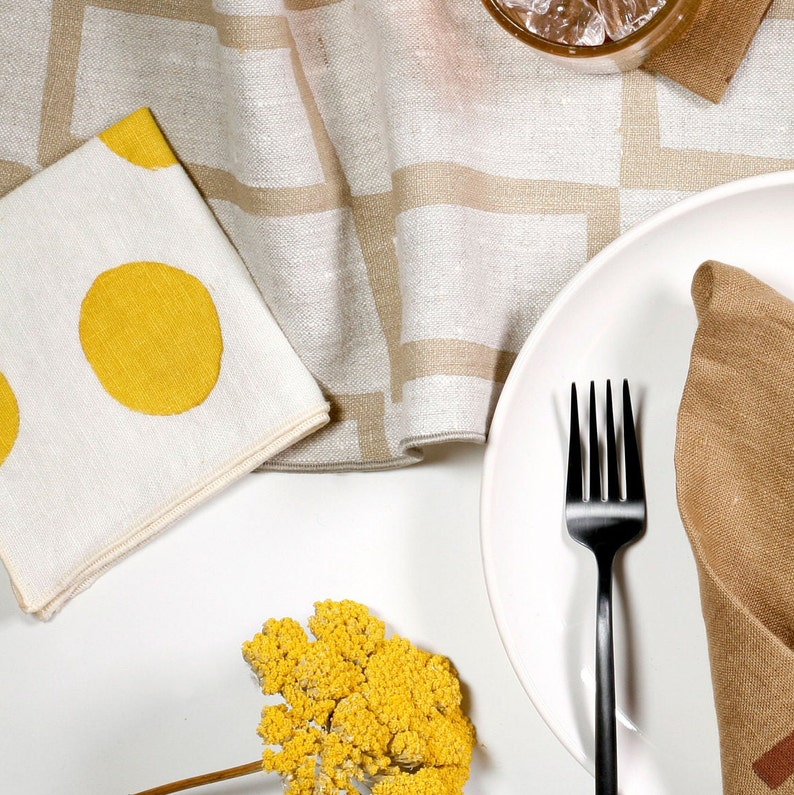 Scatter Hand-Printed Linen Cocktail Napkin in Sunshine Colorway Add some style to your wedding or cocktail party, give as a hostess gift. image 6