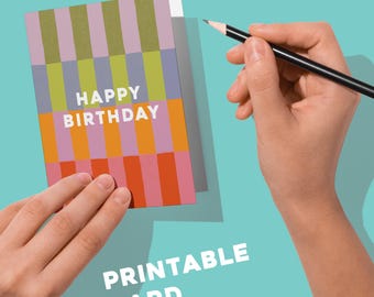 Tarjeta de cumpleaños imprimible / Tarjeta digital divertida y colorida / Ilustración geométrica / Tarjeta de descarga instantánea / Regalo de cumpleaños DIY / Plantilla de sobre A2