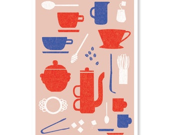 Caffeinated - Modern Coffee and Tea Themed Greeting Card for Coffee and Tea Enthusiasts