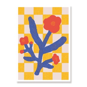 Las flores rojas: tarjeta de felicitación floral moderna en alegres colores primarios, para ella o cualquier amante de las flores