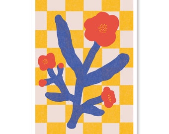 The Red Flowers - Modern Floral Greeting Card in Happy Primary Colors, for Her or any Flower Lover