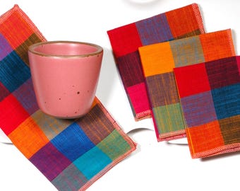 Servilletas de cóctel con diseño de ensalada de frutas: juego de 4 servilletas de tela coloridas, de 3,8 cm, de algodón, reutilizables. Ideales para fiestas de inauguración.