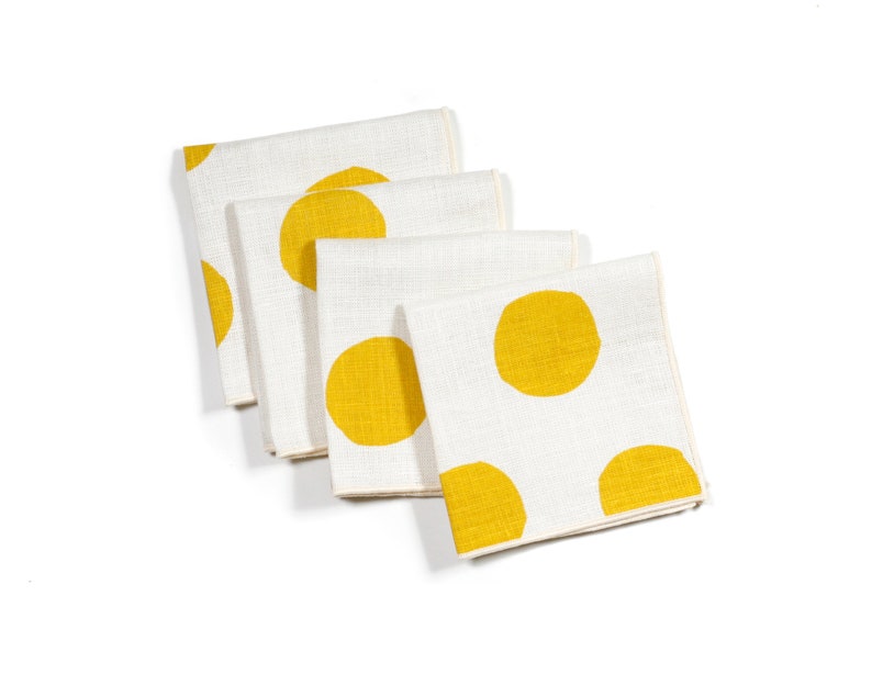 Scatter Hand-Printed Linen Cocktail Napkin in Sunshine Colorway Add some style to your wedding or cocktail party, give as a hostess gift. image 2