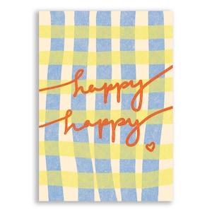 Happy Happy - Tarjeta de felicitación moderna a cuadros para amantes del diseño y el color