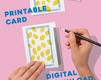 Tarjeta de felicitación imprimible / Tarjeta artística de limón para jardineros y amantes de la gastronomía / Descarga digital / Tarjeta para cualquier ocasión / A2 con sobre / Regalo DIY
