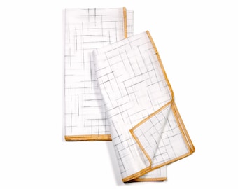 Summer School White and Gold Grid Cloth Dinner Napkins, Set of 2