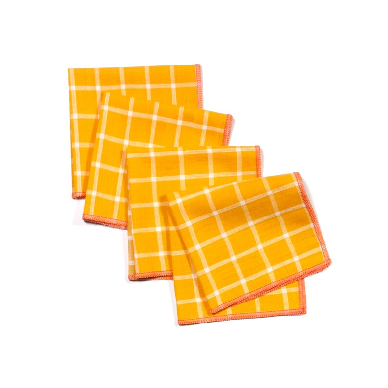 Tepache Yellow Windowpane Cloth Cocktail Napkins, Set of 4 image 1
