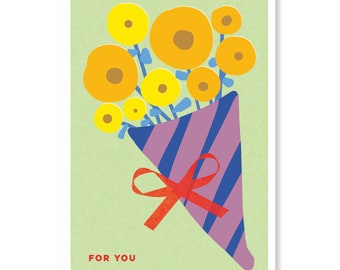 For You - Modern Floral Bouquet Greeting Card - Bright Sunflower Blooms for any Flower Lover