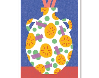 The Handled Vase - Modern Floral Greeting Card in Bold Primary Colors, for Her or any Flower Lover