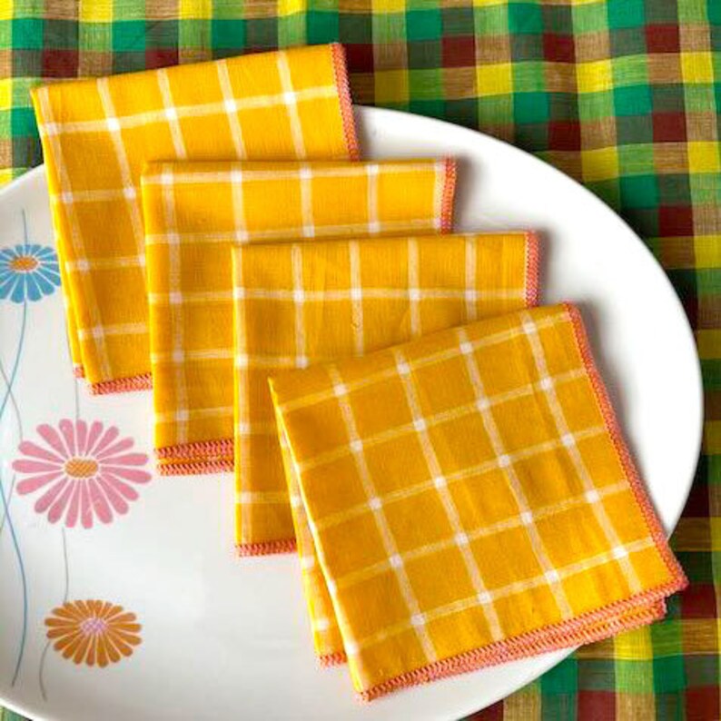 Tepache Yellow Windowpane Cloth Cocktail Napkins, Set of 4 zdjęcie 6