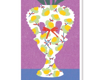 The Frilly Vase - Modern Floral Greeting Card in Bold Primary Colors, for Her or any Flower Lover