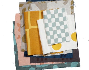 Handbedrukte linnen restantenpakket: gebruik de bundel in je knutsel-/quiltprojecten om iets speciaals en unieks toe te voegen of als patches.