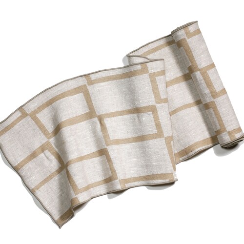 Hand Block Printed Linen Table Runner. Black Pebbles. Organic Etsy