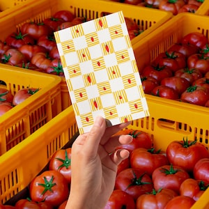 Cartão de Arte de Tomate para Imprimir | Saudação com Arte em Tabuleiro de Xadrez | Download Digital | Presente para Amantes da Comida | Cartão A2 + Envelope | Cartão Faça Você Mesmo Instantâneo