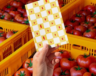 Tarjeta imprimible con diseño de tomates / Saludo con diseño de tablero de ajedrez / Descarga digital / Regalo para amantes de la comida / Tarjeta A2 + sobre / Tarjeta DIY instantánea